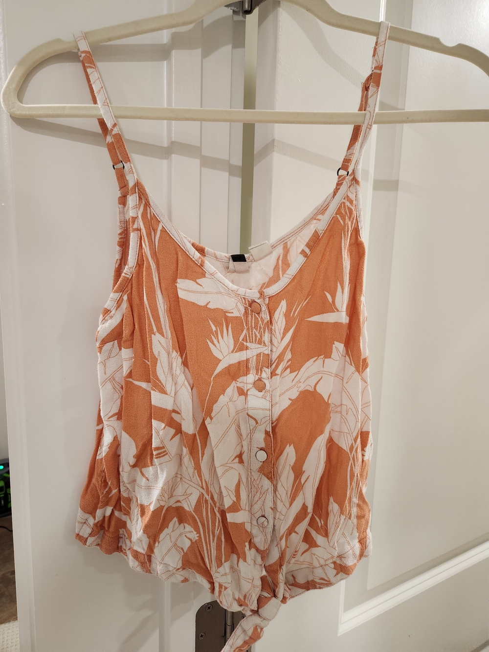 Roxy White Floral Tie-Hem Spaghetti Strap Cami in Orange